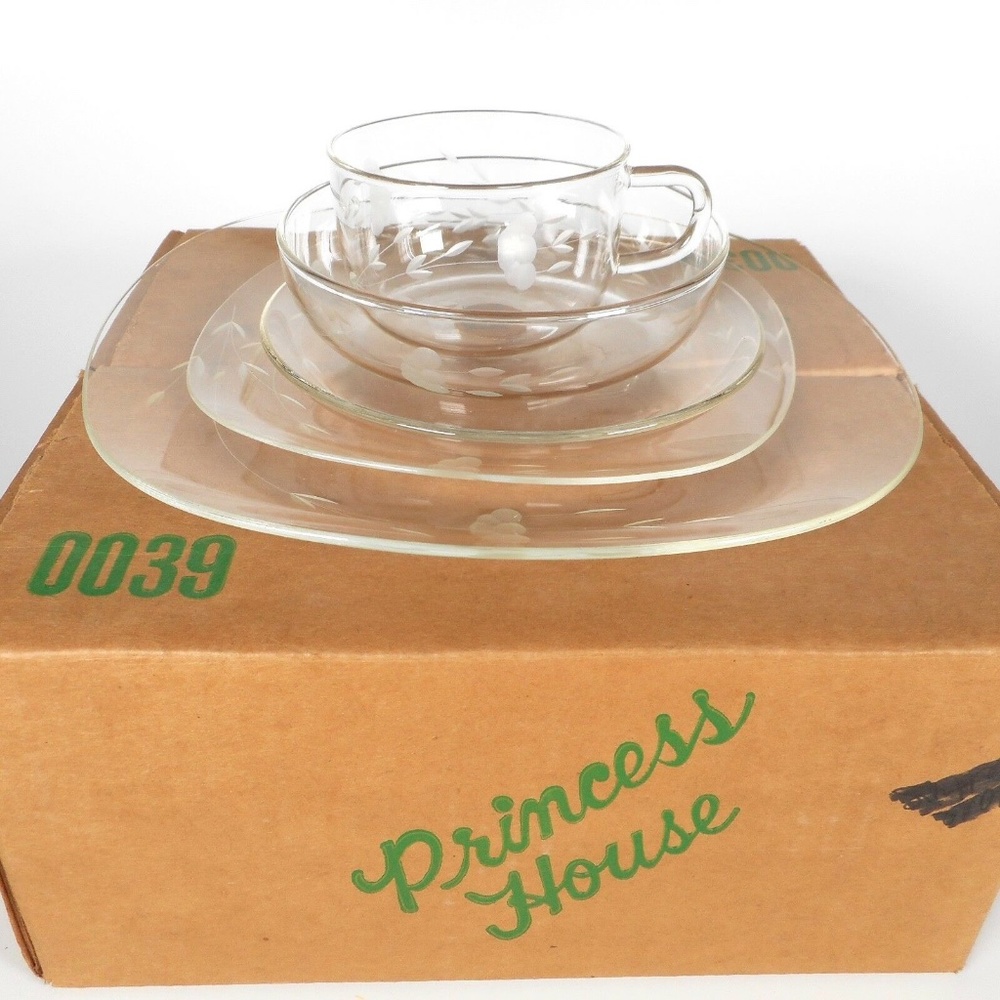 VTG 80s RARE Princess House Founders Club Crystal 5pc Place Setting Dinnerware